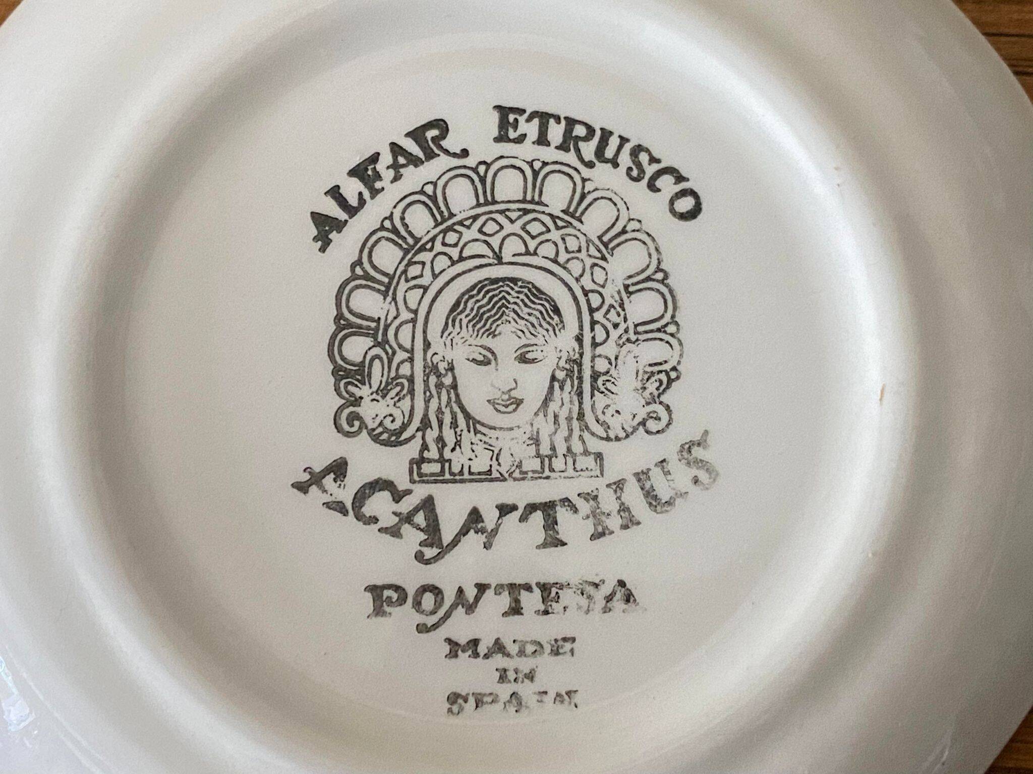 Set of 2 Spanish White Alfar Etrusco Cups and Saucers