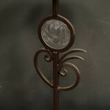 Porte-bougie en fer forgé enchâssement de verre 1950