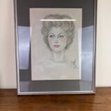 Maria Elisabeth Wrede: superb colorized drawing around 1950, the woman with the pearl necklace