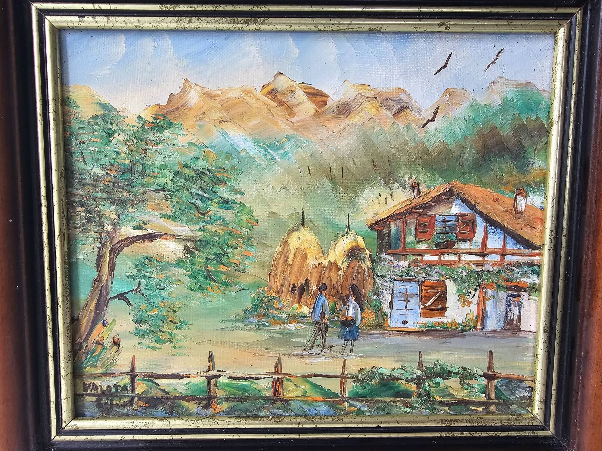 Tableau Huile sur Toile Ferme du pays Basque signé Gil Valota