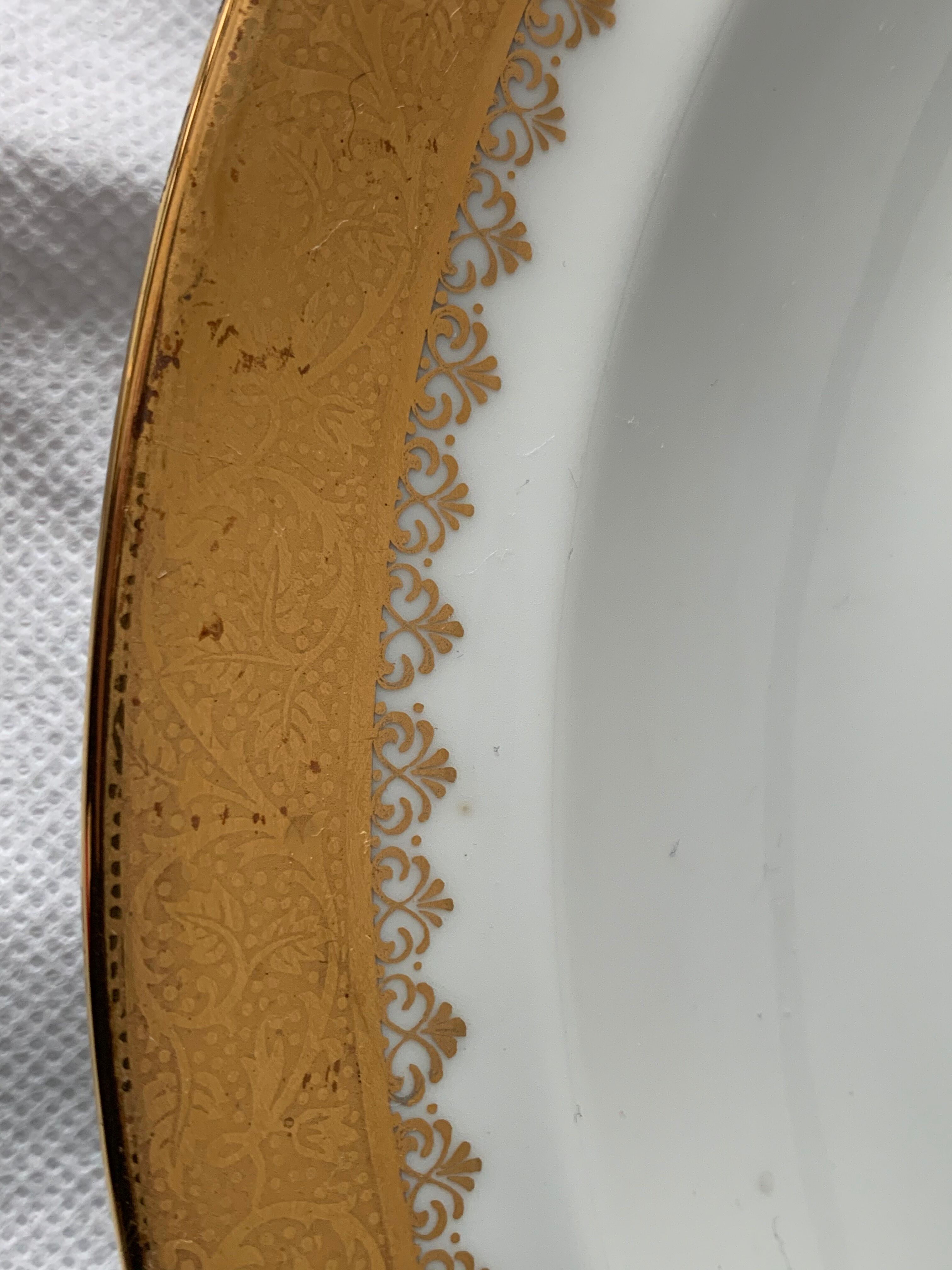 Cake service 6 dessert plates and 2 dishes Georges Boyer porcelain Limoges 1950