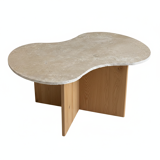 Cloud coffee table in travertine and dark oak.