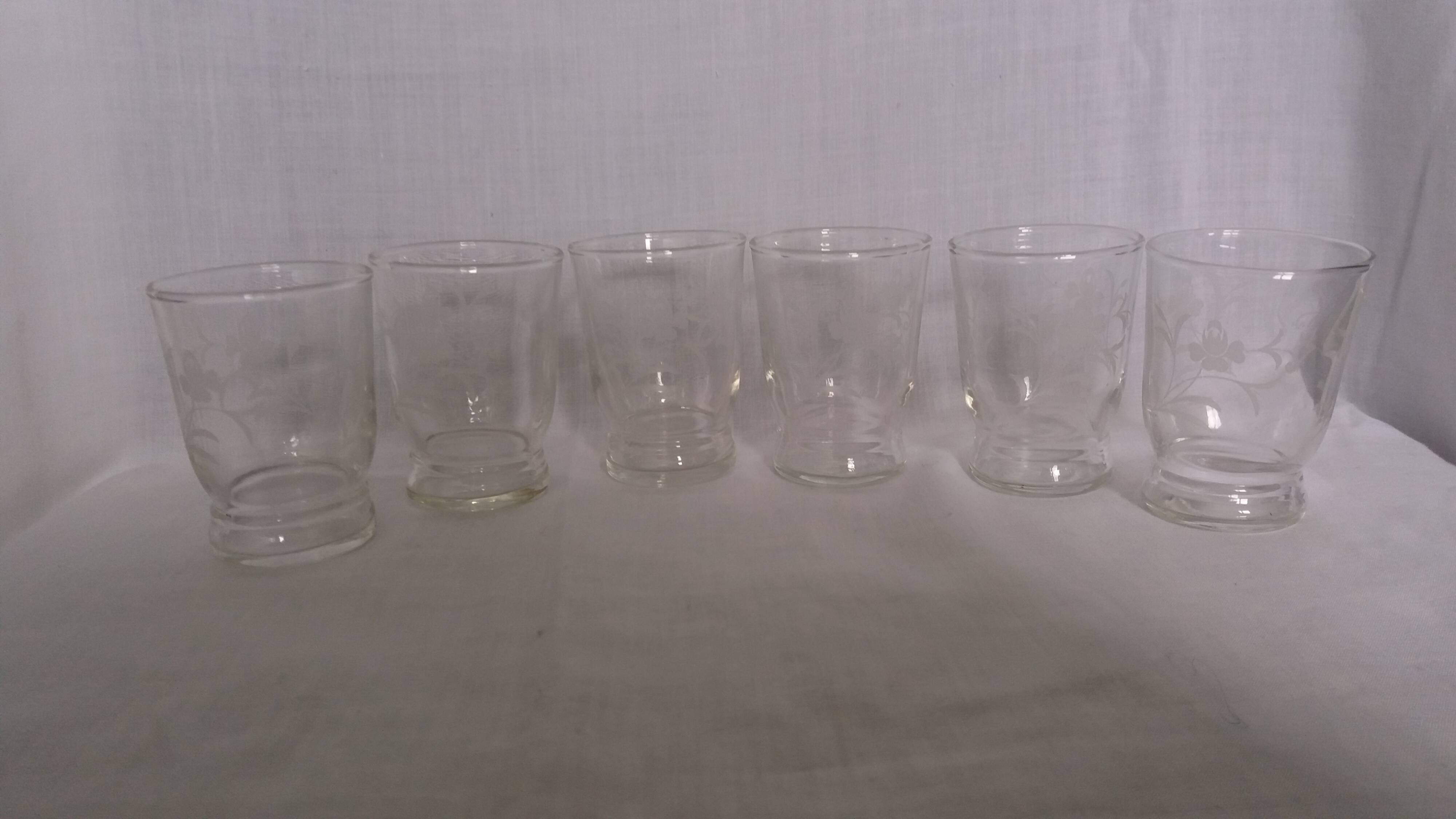 6 antique digestif glasses, floral pattern