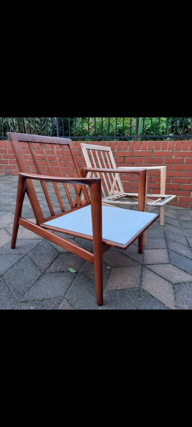 Fauteuil scandinave original Stefan, restauré, icône des années 1960, rose.