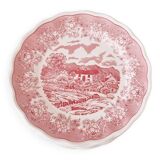 12 assiettes plates en porcelaine de fontebasso made in italy style "toile de jouy" en rose