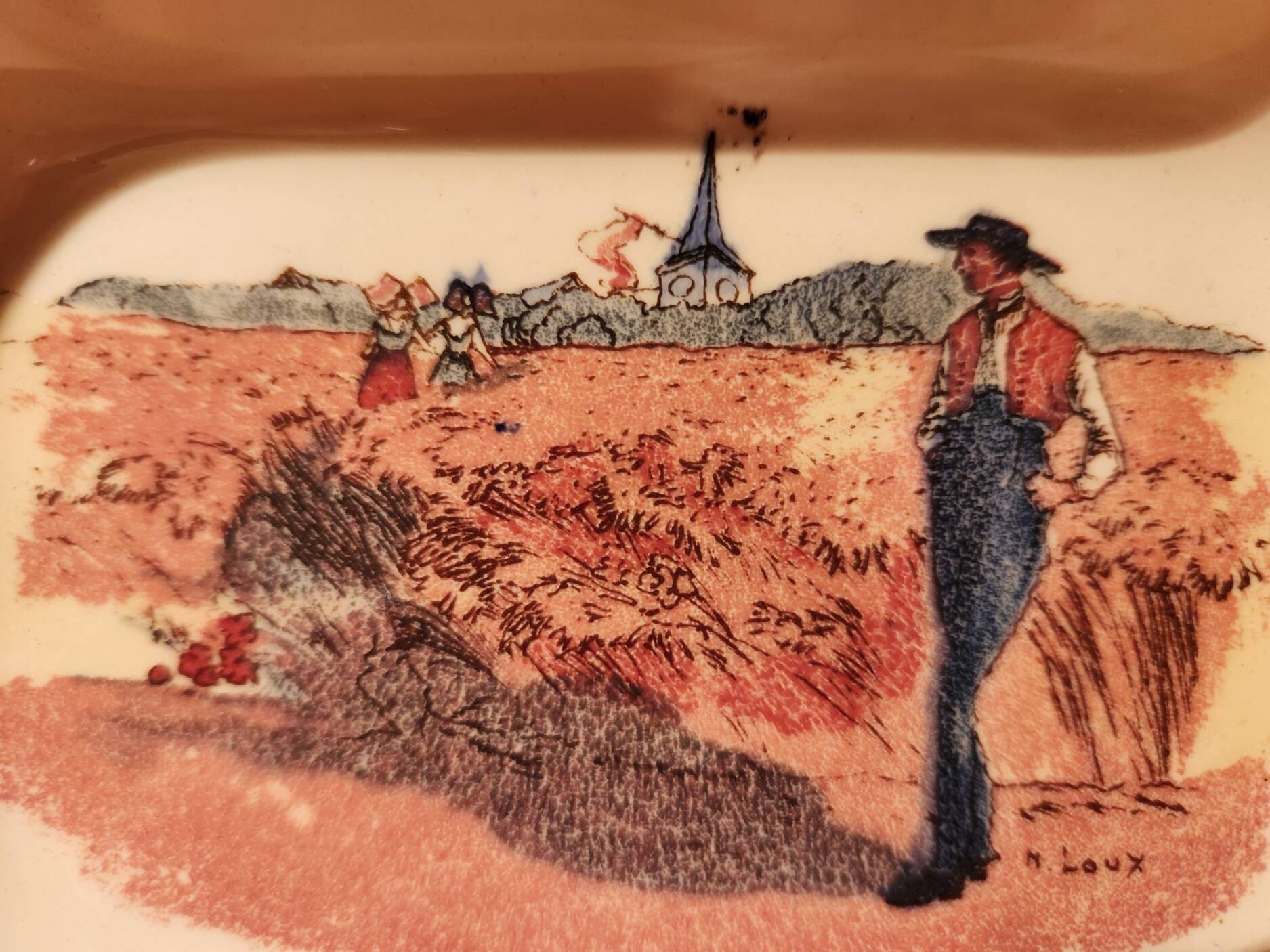 Obernai compartment dish Sarreguemines signed Loux