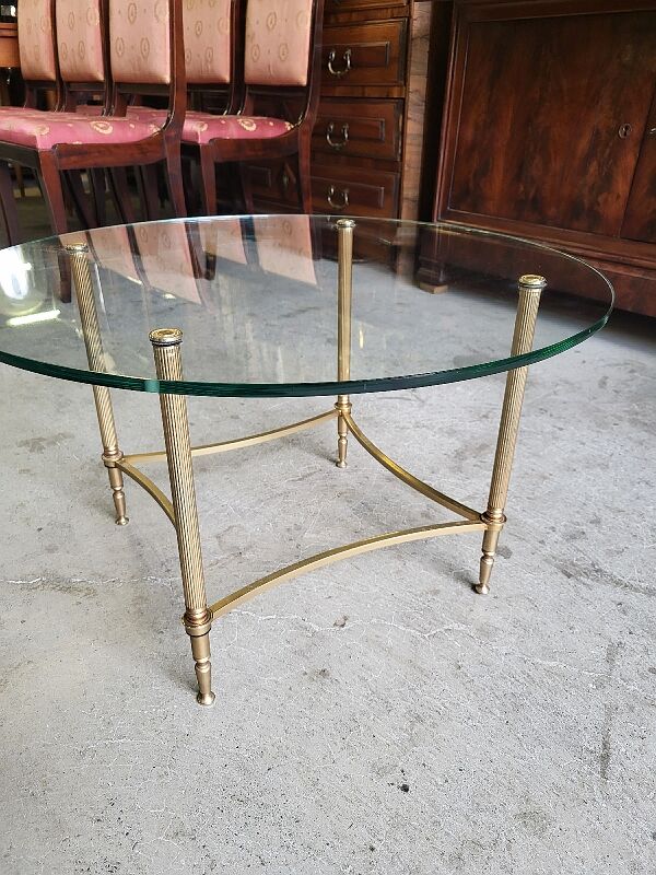 Coffee table round glass tray and brass legs