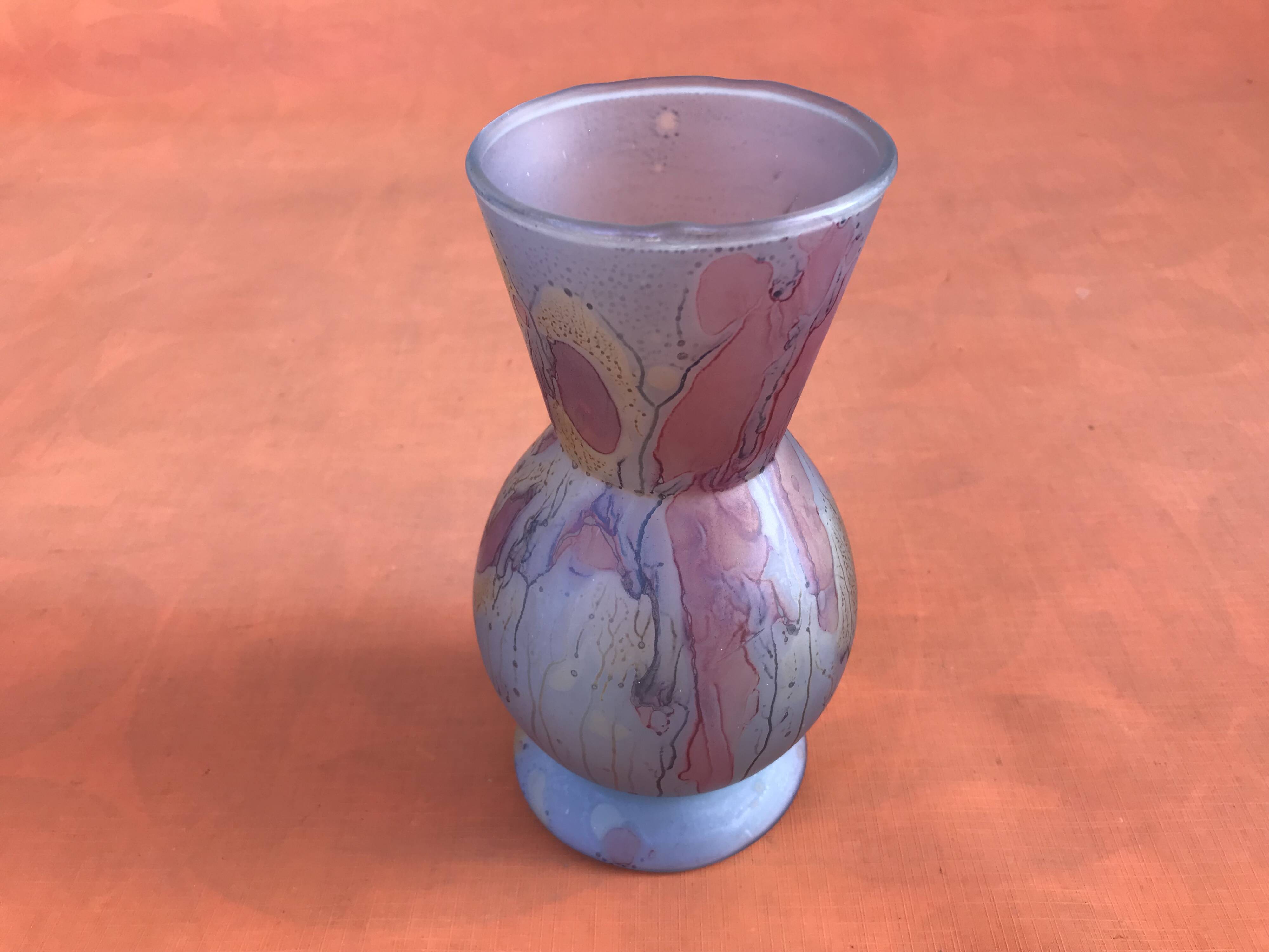 Piedouche vase Glass paste shades of lilac and yellow on a blue background