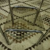 Vintage pedestal table, smoked glasses