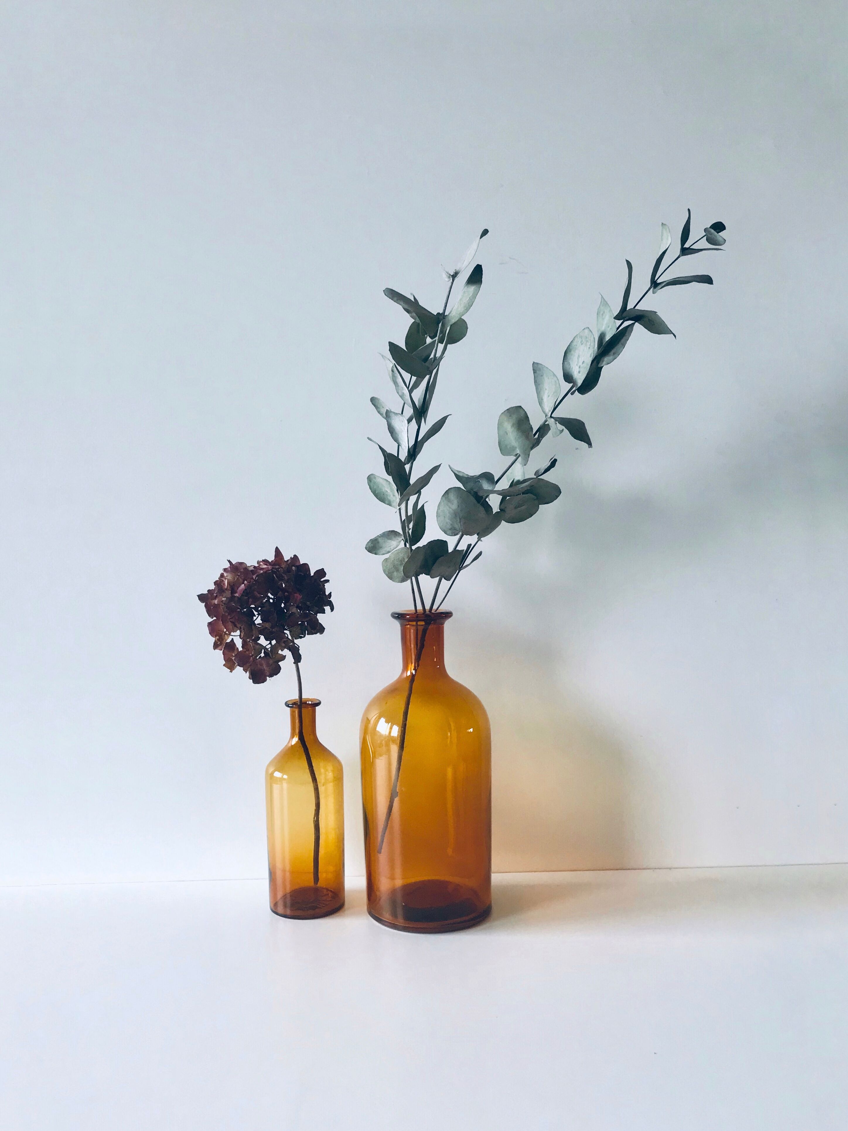 Duo of ancient apothecary flakes in amber glass