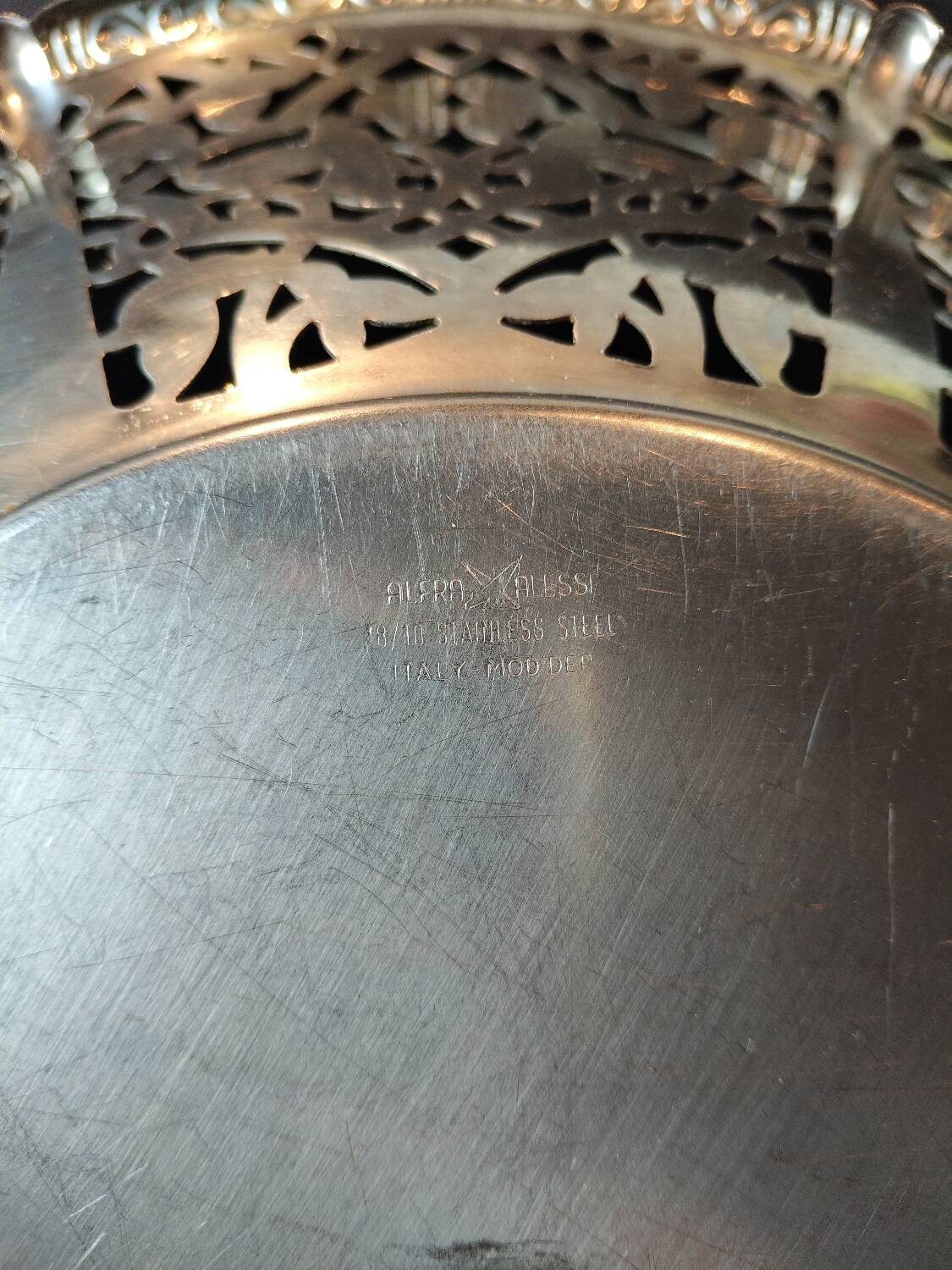 Italian design basket Alessi perforated stainless steel