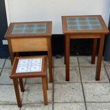 Trio of Danish Nest of Teakwood Table with Ceramic Tops