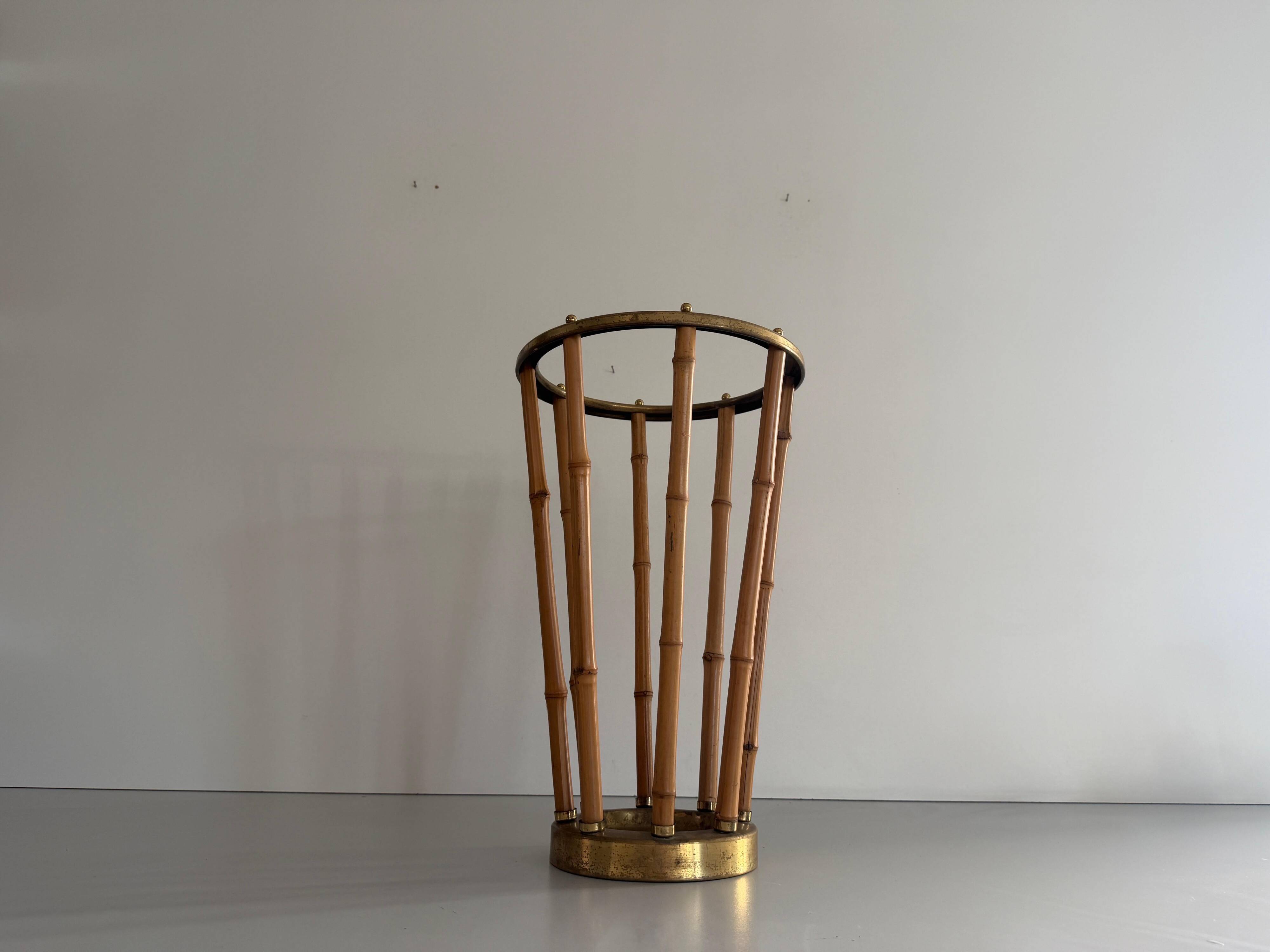 Bamboo and brass umbrella stand, 1960s, Germany