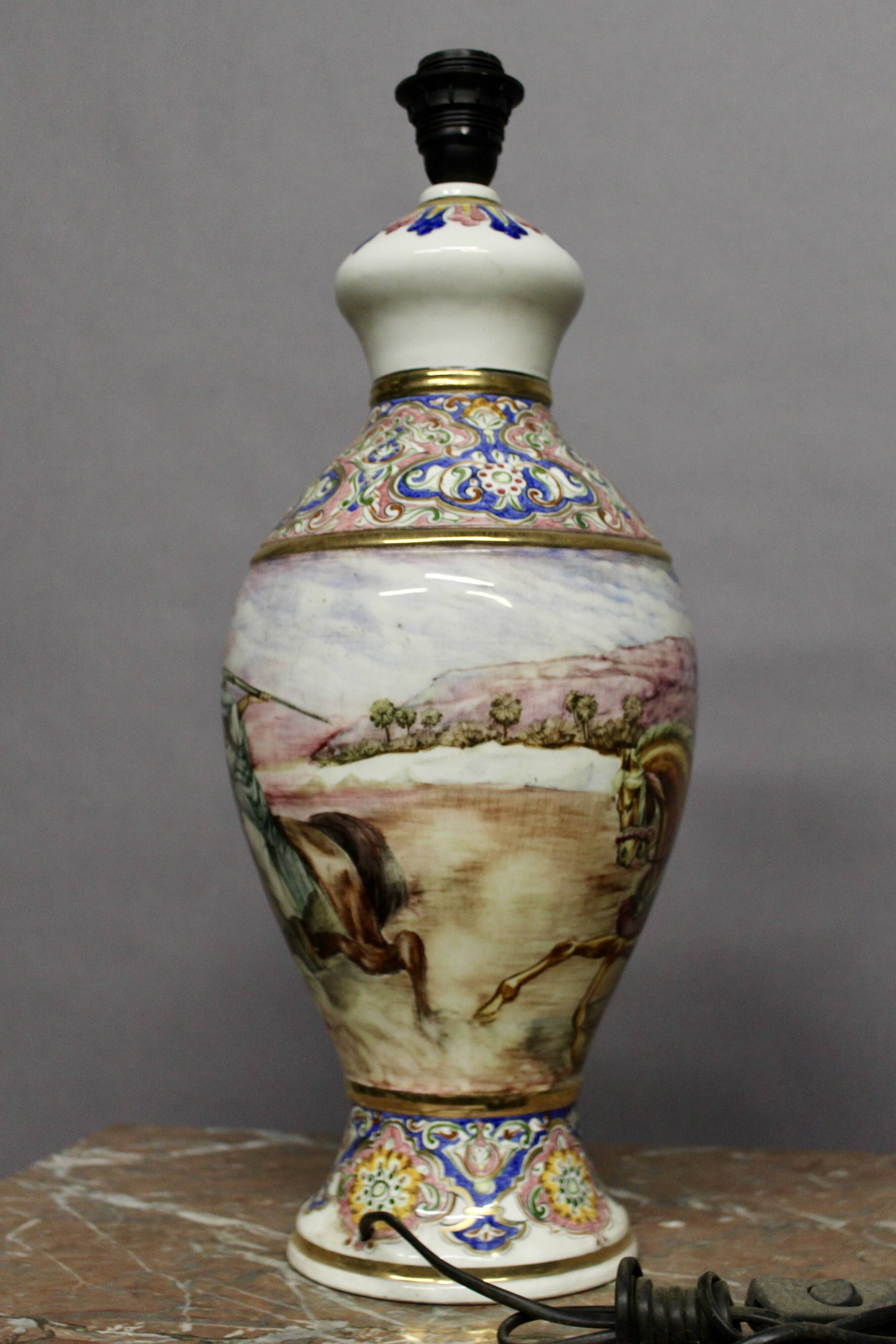 Ceramic lamp with oriental decoration and signature