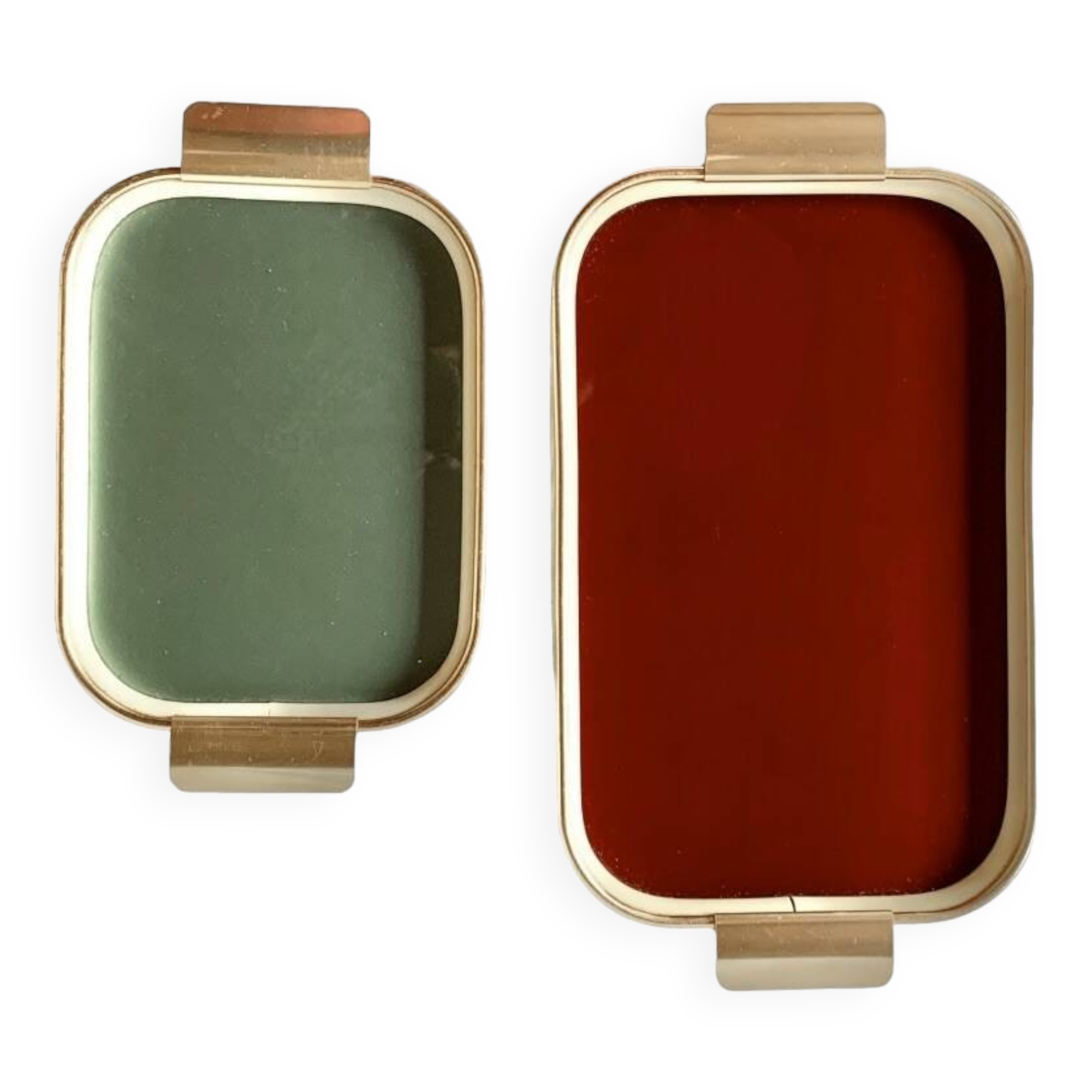 Duo of Art Deco serving trays in gold anodized aluminum and glass - MB Italy