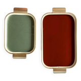 Duo of Art Deco serving trays in gold anodized aluminum and glass - MB Italy