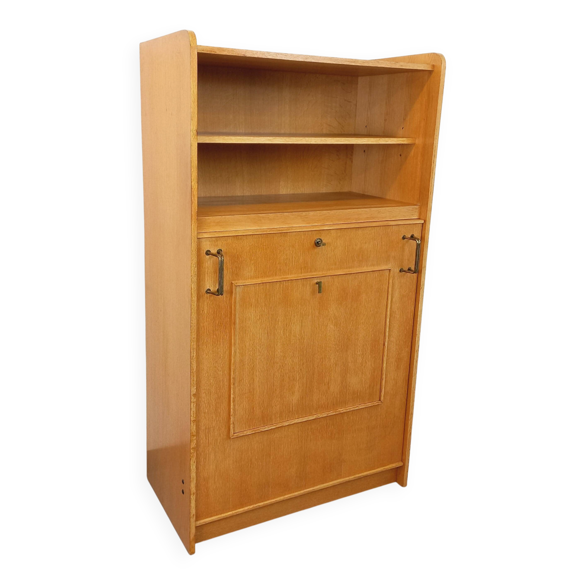 Vintage bookshelf with oak side table.