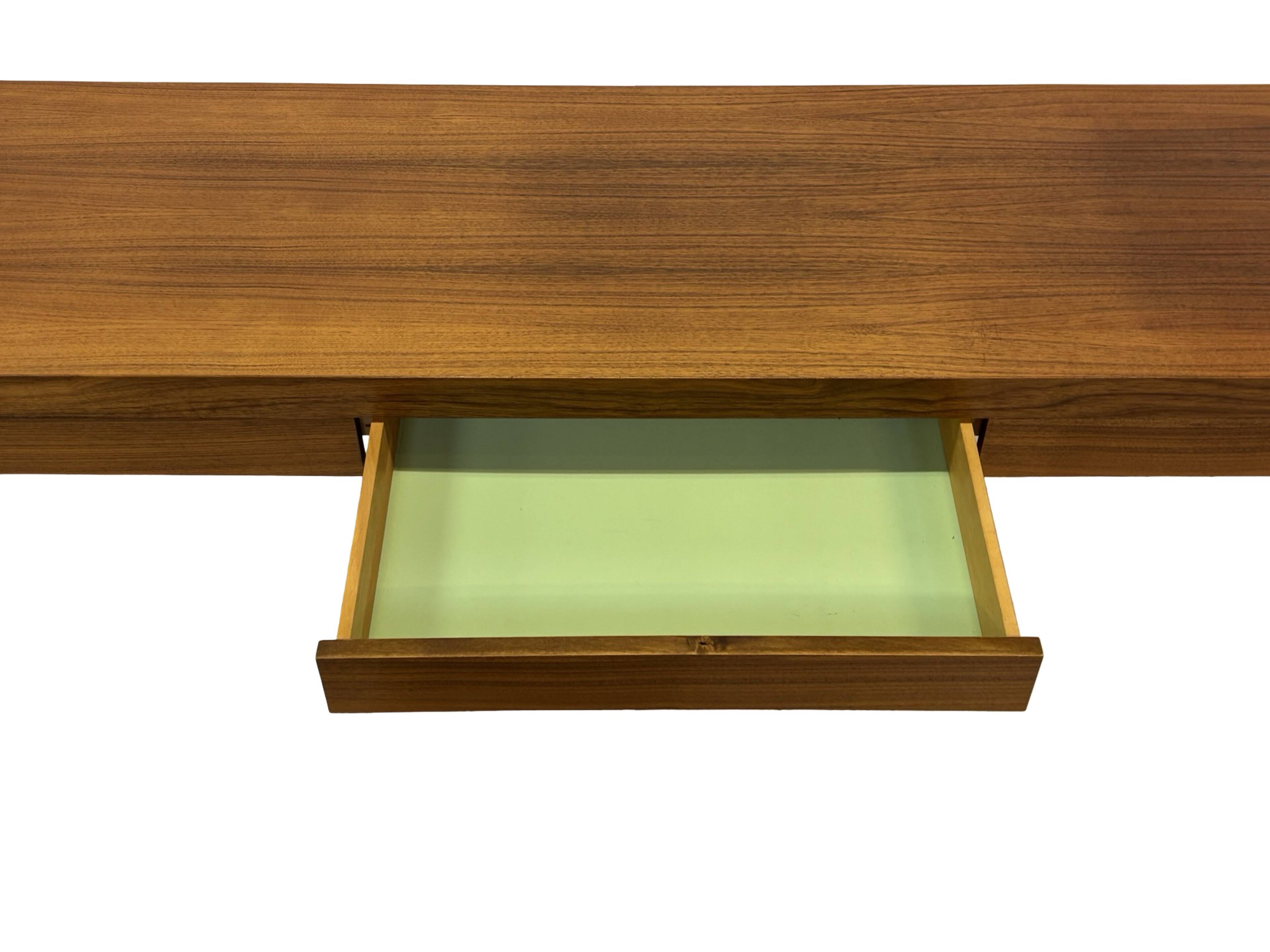 Vintage low sideboard with drawers 70's walnut veneer design