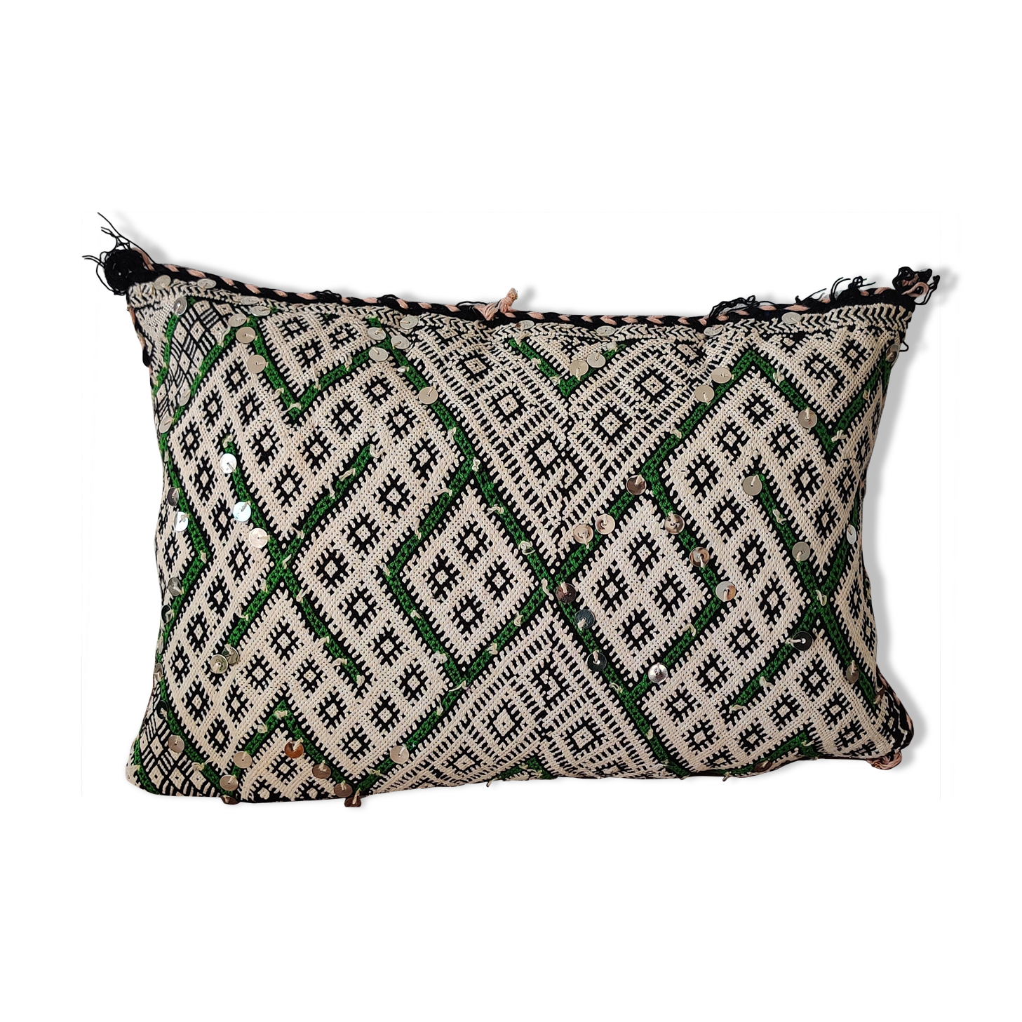 Berber cushion kilim green white