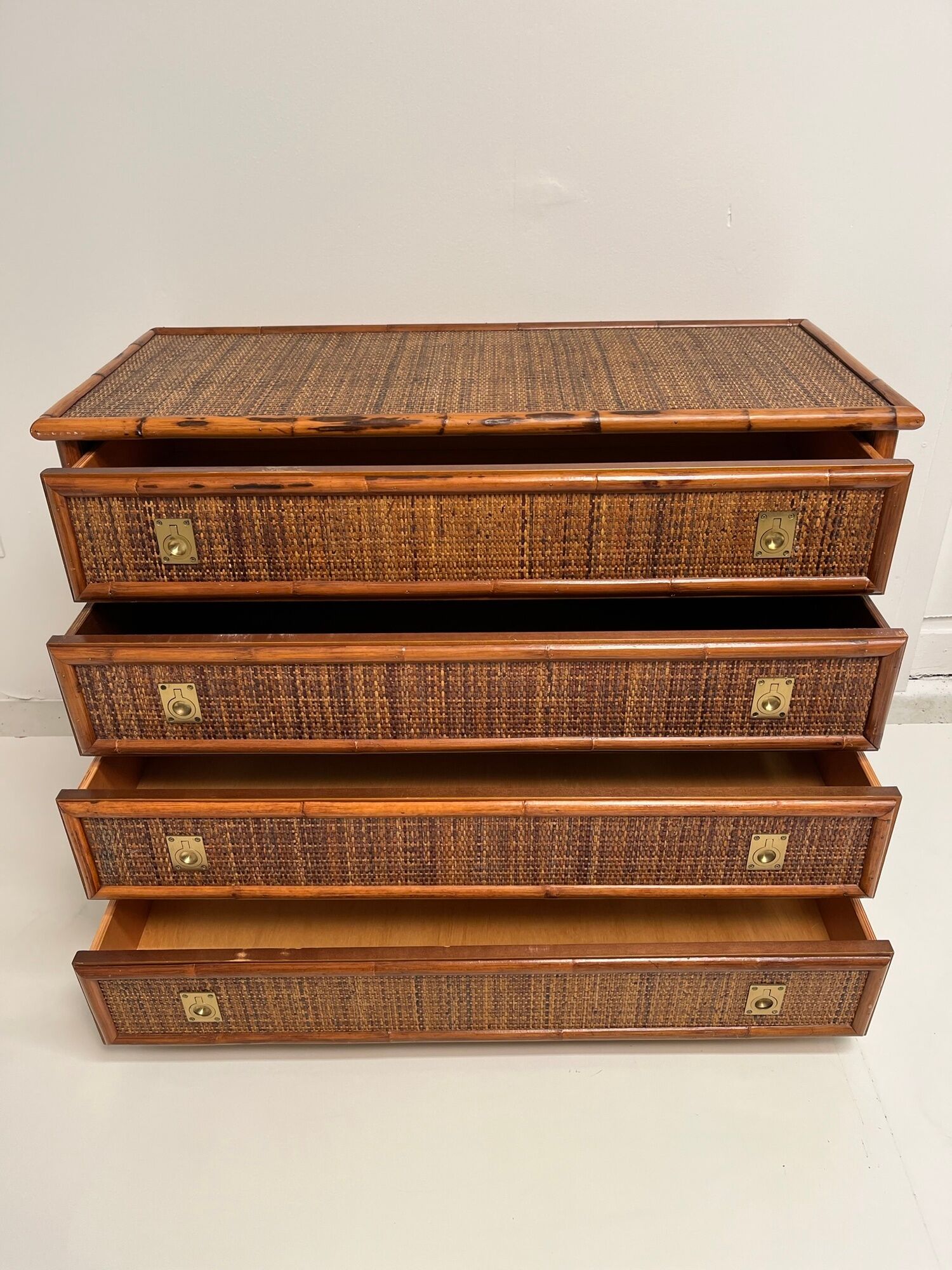 Vintage chest of drawers in bamboo and wicker 1970