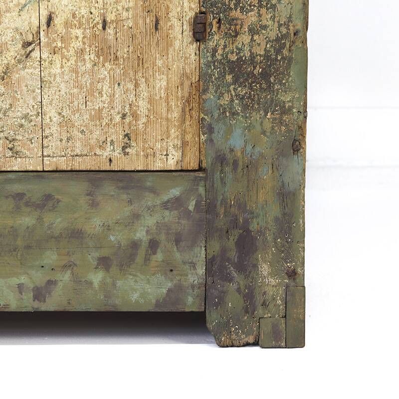 Rustic Weathered Primitive Farmhouse Folk Art Painted Bridal Cabinet