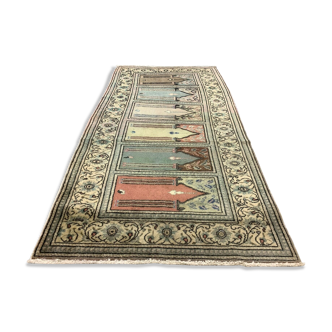 Distressed Turkish Rug 188x101 cm wool Vintage shabby Chic Runner Blue, Beige