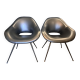 Pair of armchairs in skaï and black steel