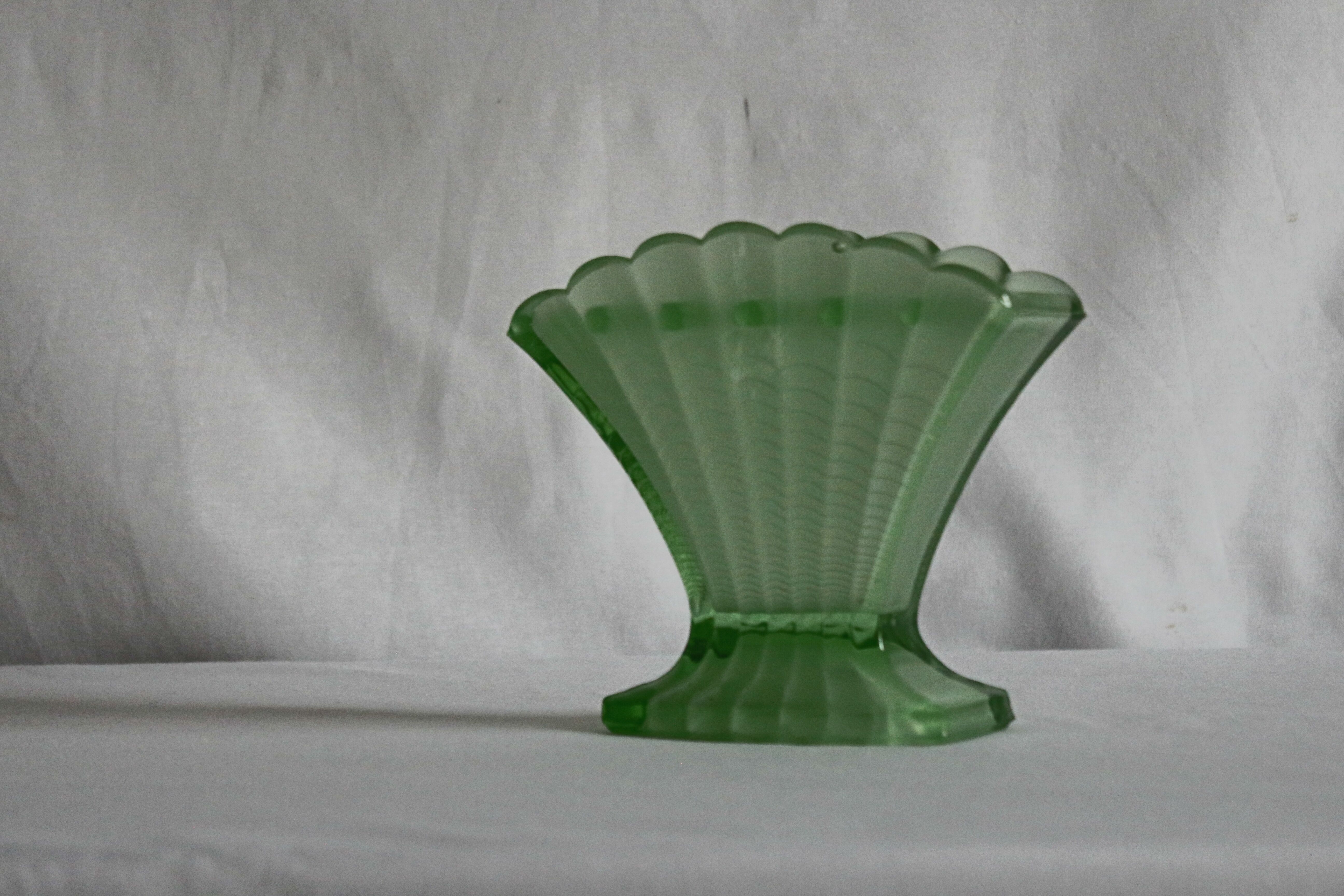 Art deco scallop vase with floral frog