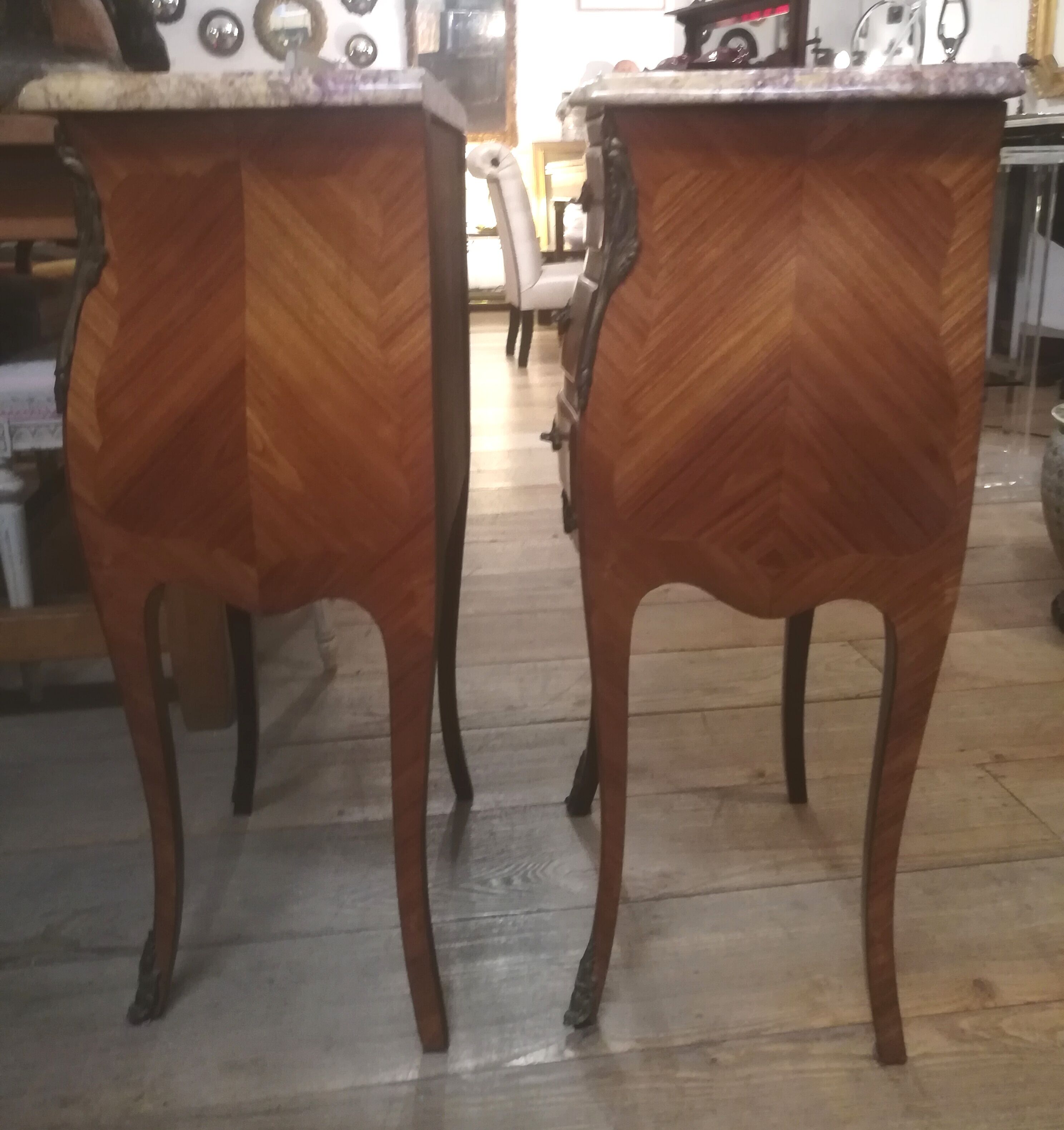Pair of Louis XV style bedside tables in marquetry