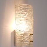 Pair of wall sconces by J.T. Kalmar, brass and textured glass, Austria, 1950s.