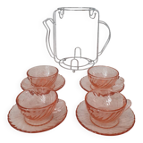 Rosaline cups and saucers by Arcoroc with metal stand