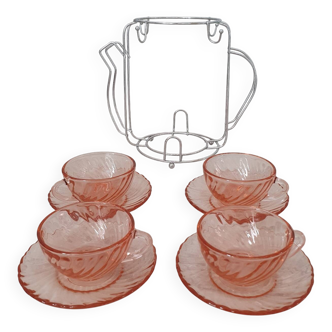 Rosaline cups and saucers by Arcoroc with metal stand