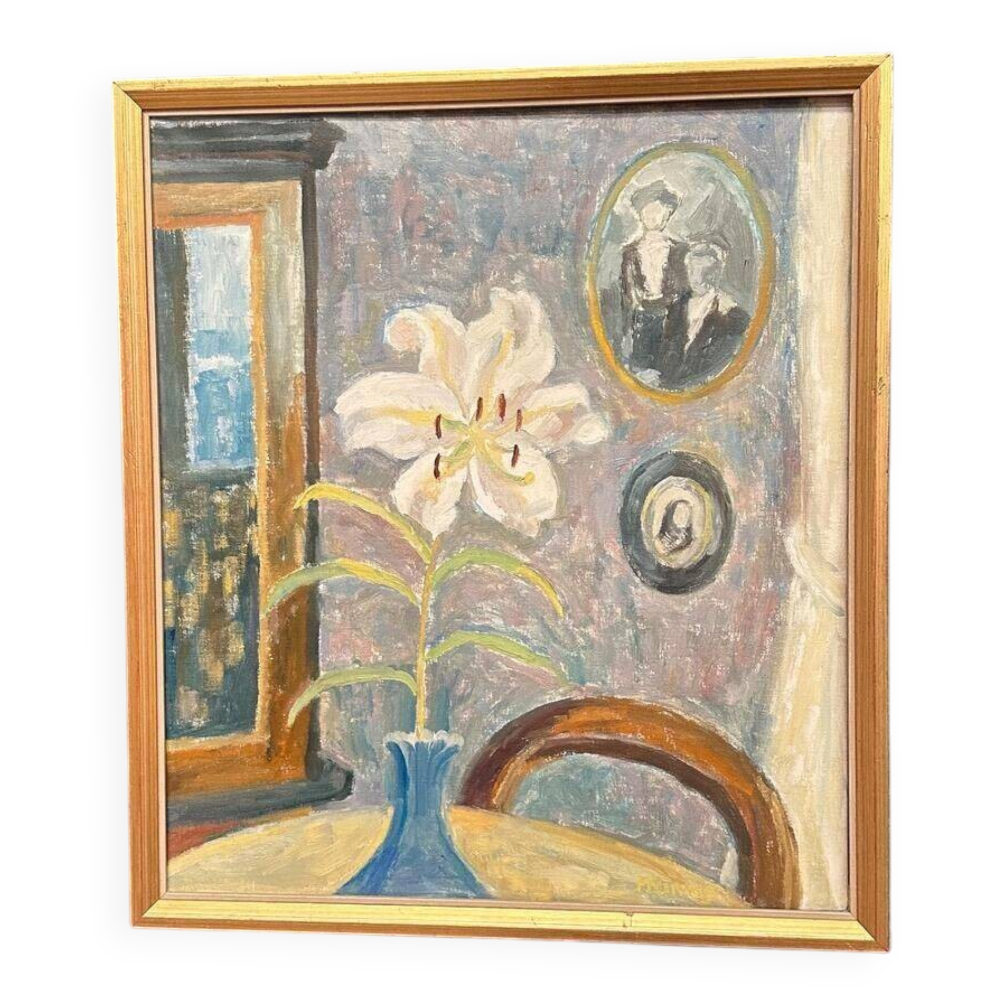 Swedish Oil on Panel – “The White Lily” by M. Niklas (May Nicklasson)