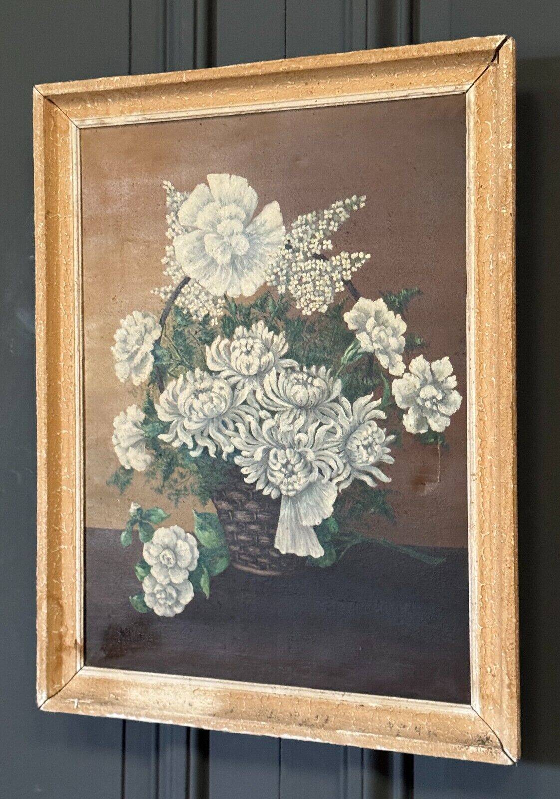 Oil on canvas by Mitzi 20th century still life bouquet of flowers whitewashed frame