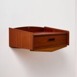 Wall mounted teak and beech bedside cabinet, Set of 2