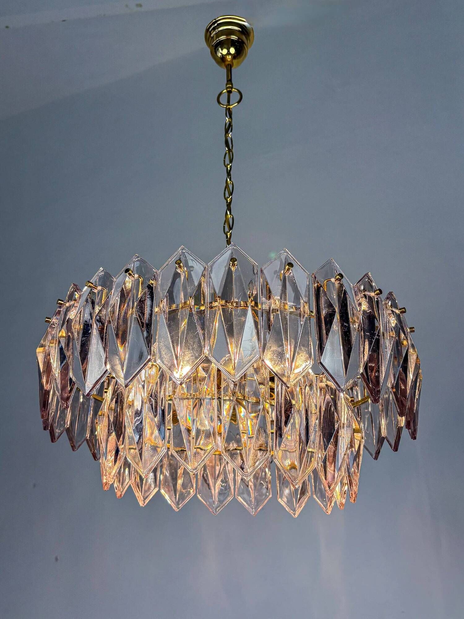 JT Kalmar chandelier, cut glass, 2 levels, Austria, 1970s