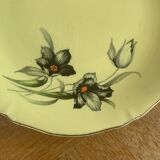 Cake set in yellow earthenware pattern black tulips ceranord Saint-Amand Vintage