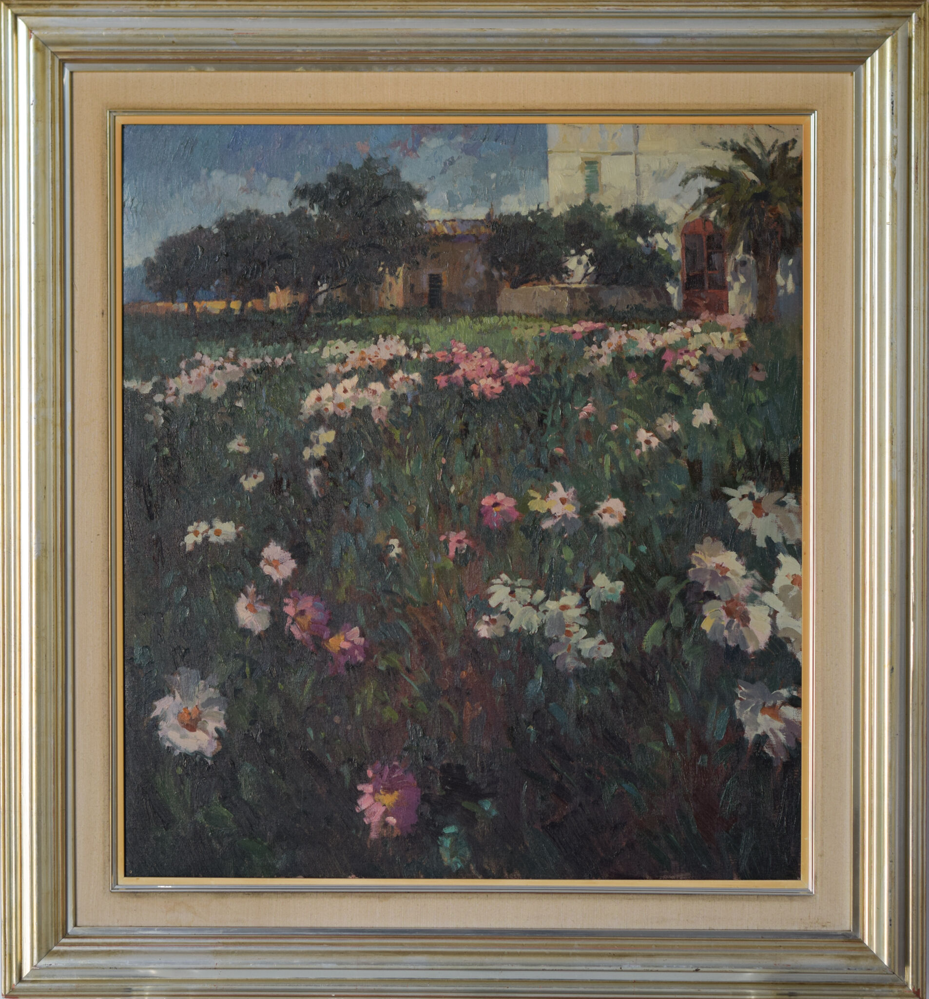 Landscape scene with floral meadow