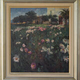 Landscape scene with floral meadow