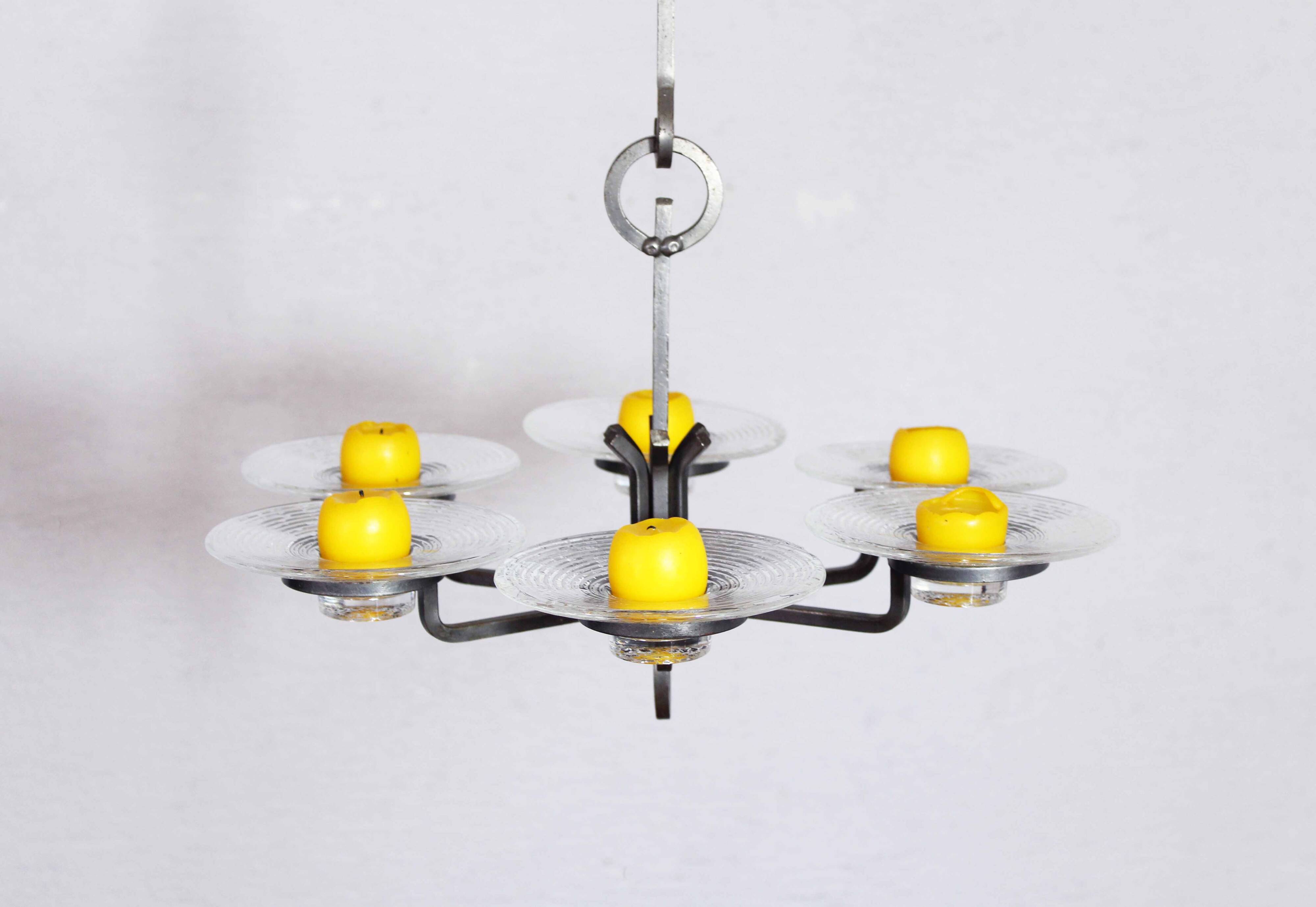 Art deco iron and glass candlestick by erik höglund