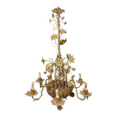 Grand lustre floral Art nouveau en bronze et métal patiné