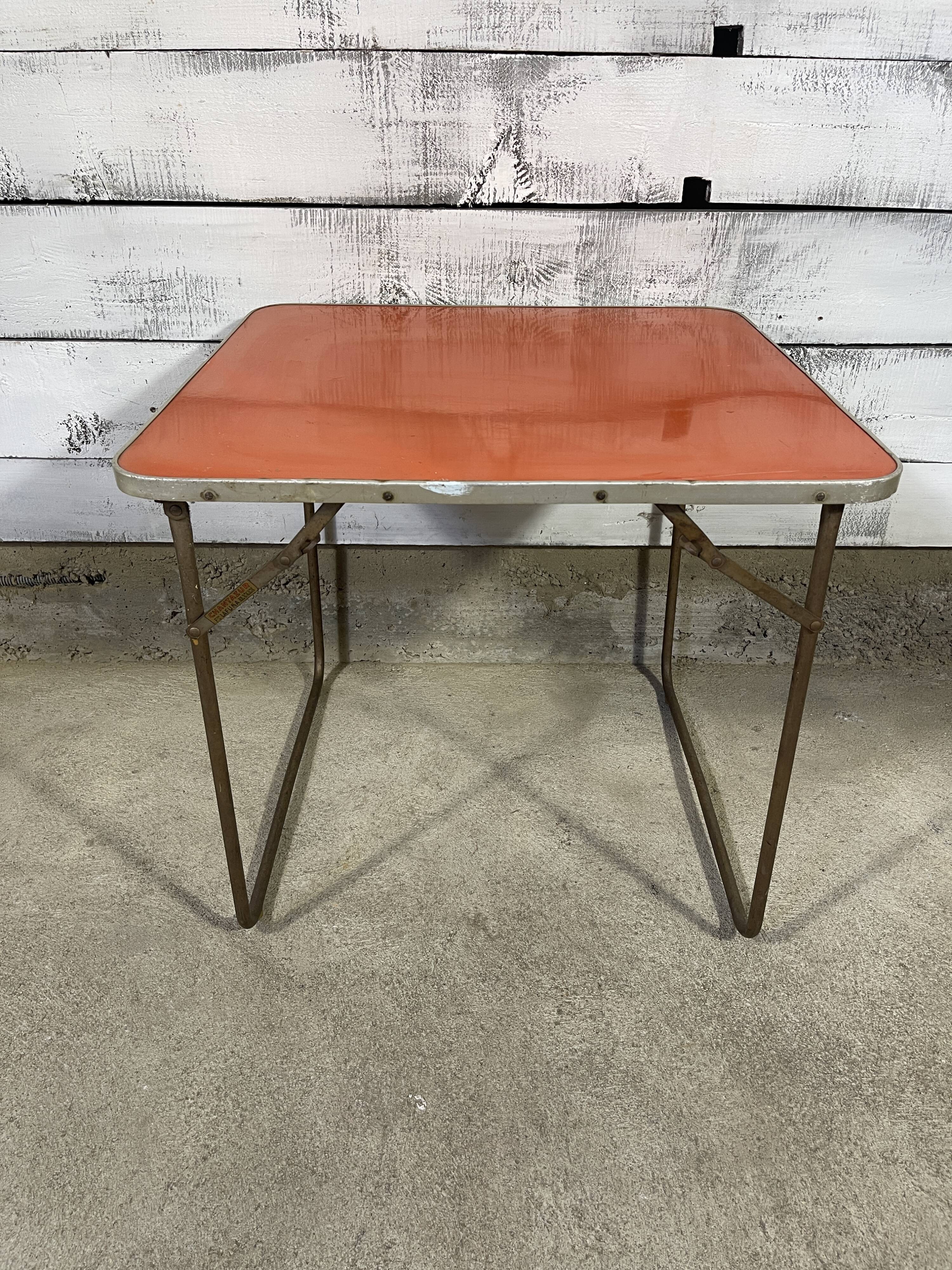 Folding orange camping table Chantazur Lafuma 70s