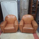 Pair of leather club chairs