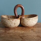 Stoneware salt and sauce dish from Puisaye, signed Jean-Pierre Prud’homme