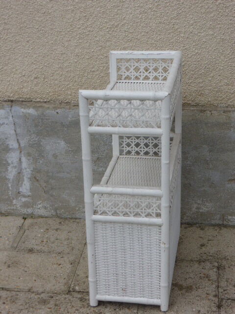 Library, small furniture, rattan, Wicker, woven white, vintage 1970