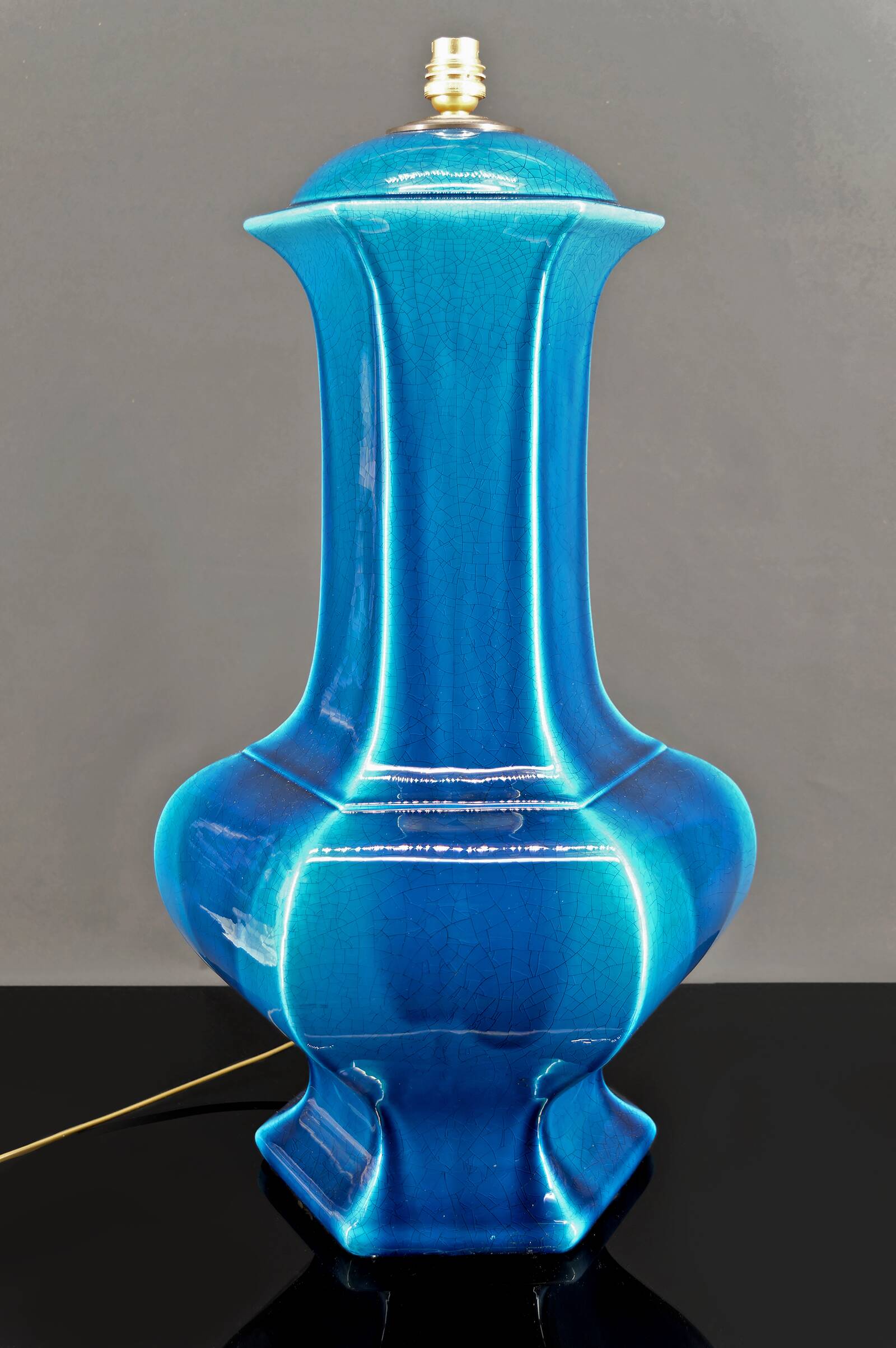 Important Porcelain Lamp with Blue Crackle Enamel, France, Circa 1940