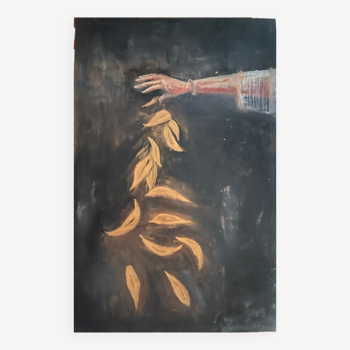 Tableau huile sur bois signé « feuilles d’Automne doré »
