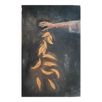 Tableau huile sur bois signé « feuilles d’Automne doré »