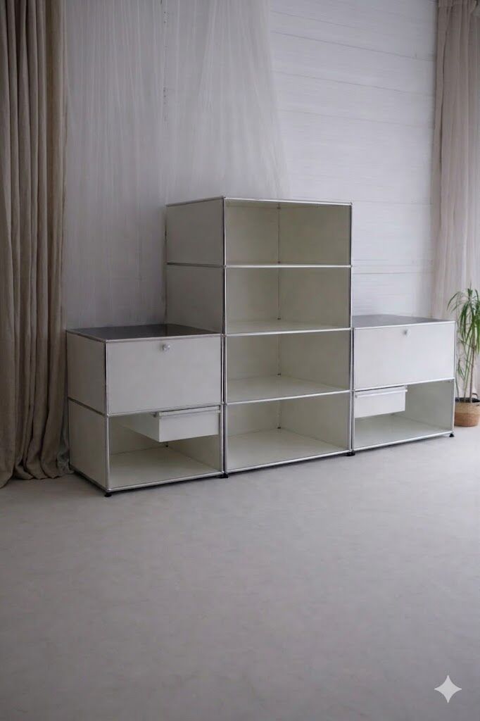 Lot of 3 designer furniture: usm haller white: 1 column with 2 modules.