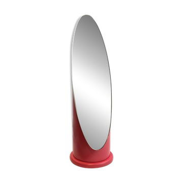 Vintage fuchsia lipstick-style plastic and glass mirror, Italy, 1970s